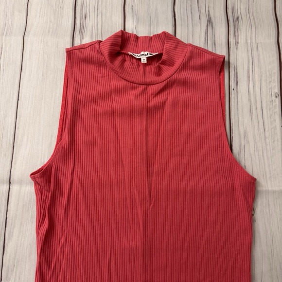 Reformation Ribbed Knit Mock Neck Sleeveless Front Slit Skylar Mini Dress Pink M - Picture 3 of 11